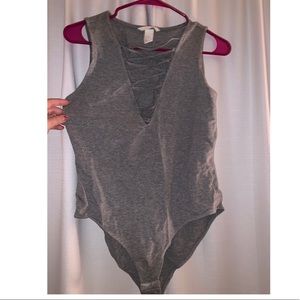GRAY LACING BODYSUIT